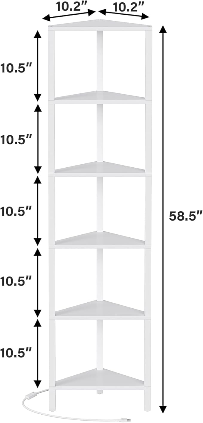 TUTOTAK 6-Tier Corner Bookshelf with LED Light,Corner Shelf for Small Space, Narrow Display Corner Shelf Stand with Storage Rack, for Living Room, Bedroom, Pure White V1BS05BW006L