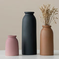 Ceramic Vase Set-3, Small Flower Vases for Decor, Modern Boho Farmhouse Style, Decorative Vases for Pampas Grass & Dried Flowers, Distressed Finish (Light Coffee)