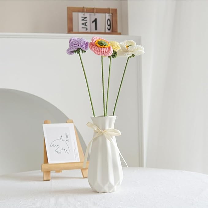Origami Ceramic Vase with Ribbon, 7.9" H, Artistic Design Flower Vase Geometrical Style for Modern Home Decoration
