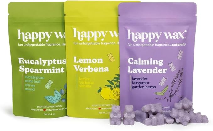 Happy Wax Clean Mix Collection Scented Natural Soy Wax Melts – 6 Total Oz. of Scented Wax Melts, Collection Includes Eucalyptus Spearmint, Lemon Verbena, and Calming Lavender