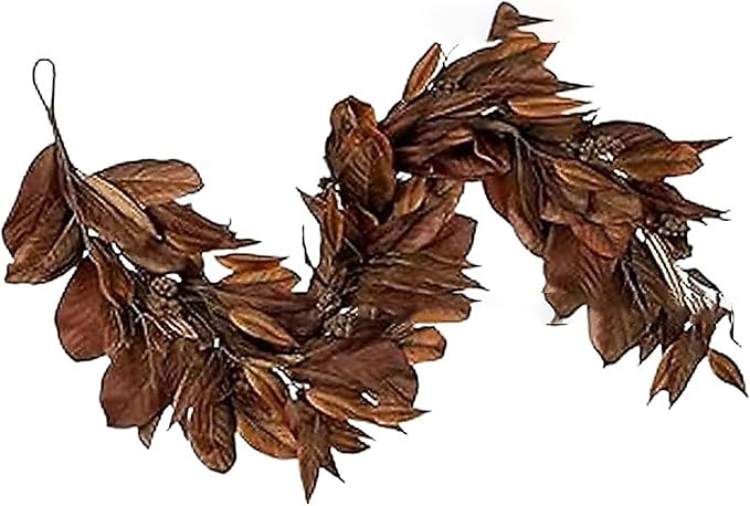 Brown Leaf Wreath, Artificial Realistic Reusable Leaf Swag Fall Porch Decorations Outdoor for Mantle Fall Decorations for Home (1-180)