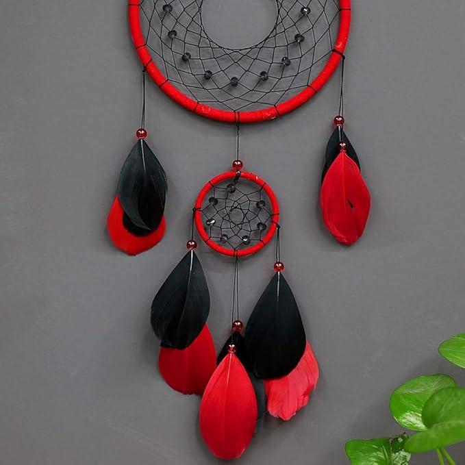 Red Dream Catchers, Dream Catcher for Wall Decor, Traditional Dreamcatcher Red Feather Wall Hanging Decoration
