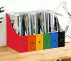 Limitliho 2 Pack Cardboard Magazine Storage Boxes, Vertical File Organizer Box for Desk or Shelves, Book Holder for Classroom,Office,Home(Orange-Red, 10.6" H x 10.2" L x 3.5" W in)