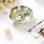 JAMEND CLXP 2PCS Ring Holder Dish, Small Key Bowl, Ceramic Trinket Tray Jewelry Dish Organizing Necklace Earrings for Mom Friend Sister, All Jewelries Are NOT Included. Crystal Green.