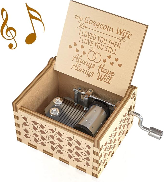 Ucuber You are My Sunshine Music Box, Gifts for Wife from Husband, Wood Laser Engraved Vintage Hand Cranked Cute Boxes, Best Gift for Birthday/Valentine's Day (Husband to Wife)