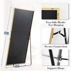 DUMOS 15"x56" Full Length Mirror with Stand, Floor Standing Aluminum Frame, Shatter-Proof Nano Glass for Bedroom, Living Room, Cloakroom – Modern Simple Home Decor,Can Be Hanging or Leaning, Gold