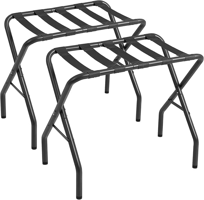 AMHANCIBLE Luggage Rack, Foldable Suitcase Stands Set of 2, Metal Luggage Holder for Guest Room, Bedroom, Hotel, Holds up to 110 lb, Easy Assemble, Black HLR01BK