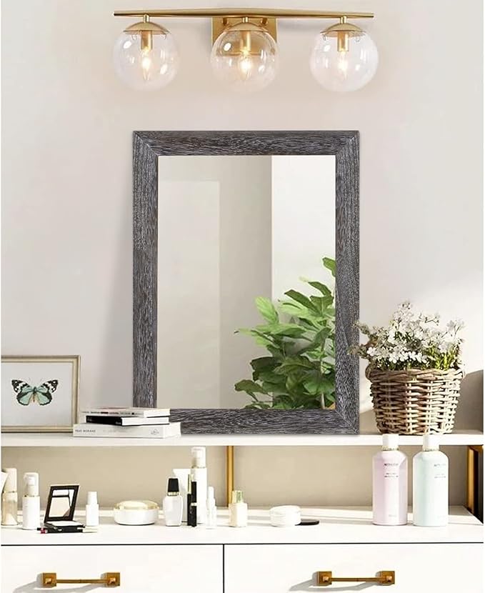 AAZZKANG Wall Mirror with Rectangle Wood Frame Large 20"x16" Rustic Decorative Hanging Mirrors for Bedroom Bathroom Living Room Home Office