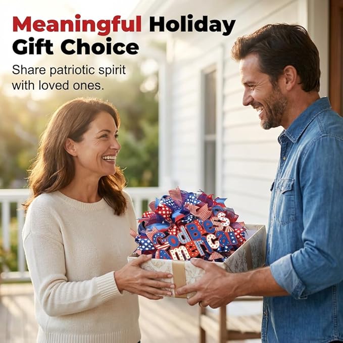 Patriotic Wreaths for Front Door, 250 Anniversary Decorations 4th of July Decorations Outdoor, Handcrafted Memorial Day Wreaths, Festival Celebration USA Flag Printed Wreath (G)