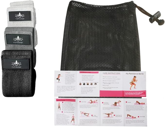 Hatha Yoga Large Resistance Band,14.5" x3.15",Fabric Exercise Loop Bands with Instruction Guide and Carry Bag, Set of 3.