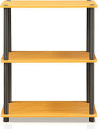 Furinno TURN-N-TUBE Storage Shelves, 3-Tier Book Shelf, Corner Shelf, Toolless Open Shelves, for Organization and Storage, Living Room, Garage, Home Office, Light Cherry