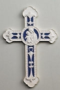 Della Robbia Madonna and Child White Blue 9 inch Decorative Wall Cross
