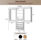 ROOMTEC Modular Closet System, 96" Wall Mounted Closet Organizer with Hanging Rods and Shoe Shelf, Wooden Tower for Walk-In Closets, Wardrobe Storage Kit, White