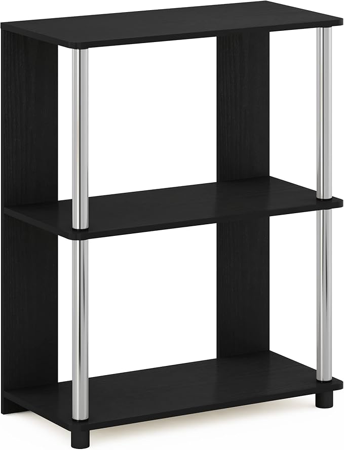 Furinno Jaya Simple Design 3-Tier Bookcase/Bookshelf/Display Rack with Stainless Steel Tubes, Americano