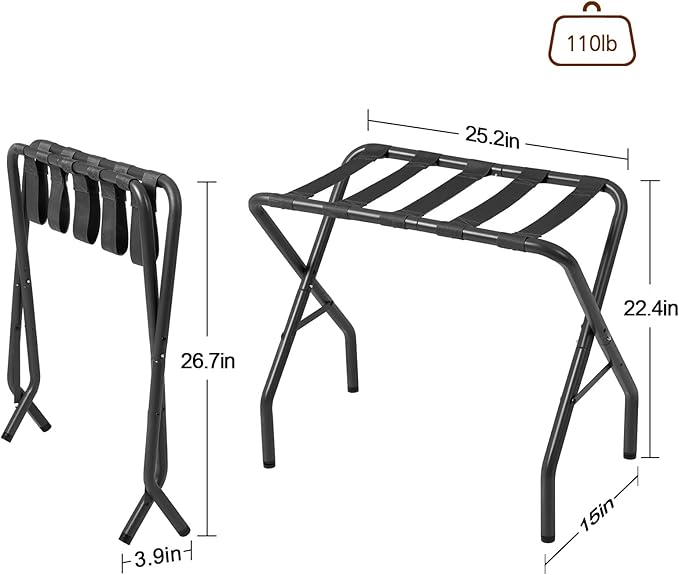 AMHANCIBLE Luggage Rack, Foldable Suitcase Stands Set of 2, Metal Luggage Holder for Guest Room, Bedroom, Hotel, Holds up to 110 lb, Easy Assemble, Black HLR01BK