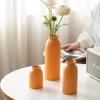 Ceramic Vase Set-3, Small Flower Vases for Decor, Modern Boho Farmhouse Style, Decorative Vases for Pampas Grass & Dried Flowers, Distressed Finish (Orange)