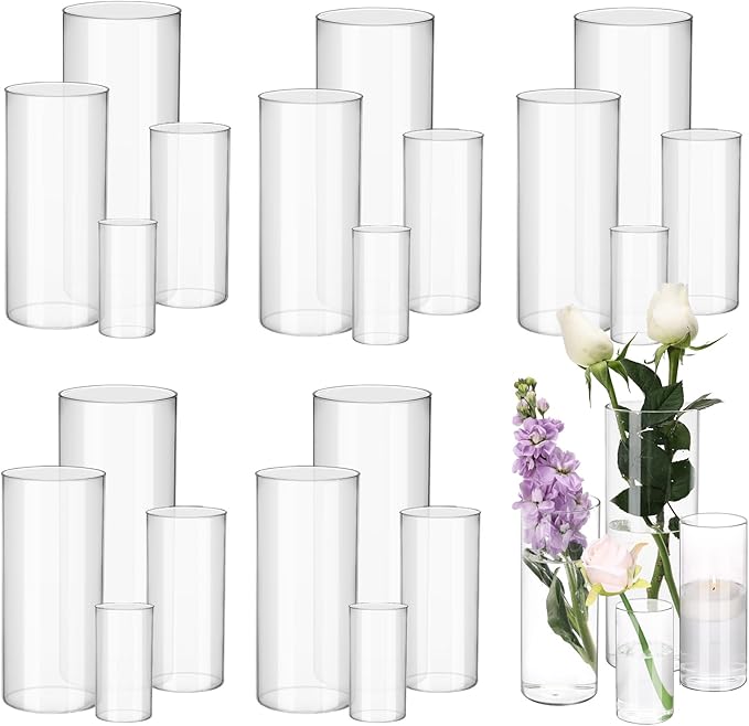 Fixwal 24pcs Clear Glass Cylinder Vases, 4, 6, 8, 10 Inch Tall Cylinder Vases for Centerpieces, Glass Flower Vase Floating Candle Holder Vase for Table Shelf, Party, Wedding, Home Decor