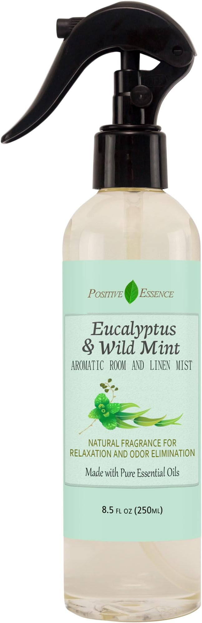 Eucalyptus & Wild Mint Room and Linen Spray, Natural Aromatic Mist Made with Pure Eucalyptus & Wild Mint Essential Oils, Refreshing Air Freshener Odor Eliminator Positive Essence (8.5 fl oz)