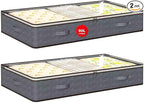 90L Under Bed Storage Containers,2-Pack Closet Organizers and Storage Bins,for Organization and Storage Clothes, Shoes, Blankets & Pillows,Visible Transparent Top Storage Bins with Lids, Grey