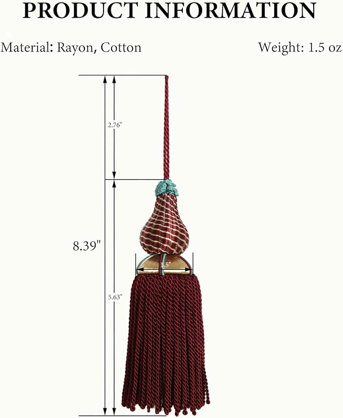 Luxury Tassels for Curtains and Furniture Knobs, 2 Pack - 8.4" Elegant Rayon Decorative Tassel, Silky Tassel Pendant for Cabinet Handles, Home Decor Accents (Khaki)