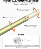 Closet Rods for Hanging Clothes, 17 to 39 Inches Stepless Adjustable Metal Closet Rod, 1.3 Inches Heavy Duty Clothes Hanging Rod for Closet Wardrobes Laundry RV, Verdant Gold