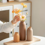 Ceramic Vase Set-3, Small Flower Vases for Decor, Modern Boho Farmhouse Style, Decorative Vases for Pampas Grass & Dried Flowers, Distressed Finish (Earth Tone)