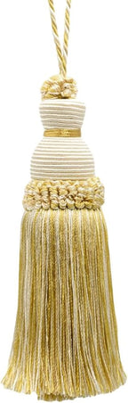 DÉCOPRO Beautiful Hand-Crafted 5" (12.5cm) Key Tassel, 3 1/2" (8.5cm) Loop # IKTJ, Ivory Beige Gold #2523 (Yellow Gold, White Ivory, Light Beige) Set of 10