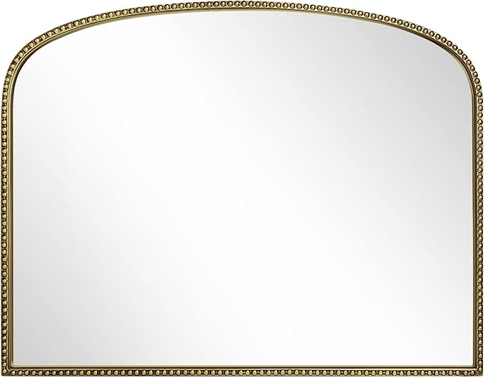 36"X28" Arched Mirror,Metal Beaded Frame Mirror for Wall,Ornate High-Definition Mirrors,Fit for Fireplace, Living Room,Hallway,Bathroom,Antique Gold
