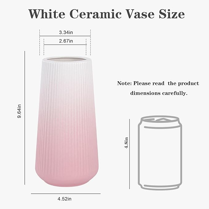 Gradient Pink Ceramic Vase, GUKJOB Cute Flower Vase for Pampas Grass, Home, Living Room, Dining Table, Farmhouse, Office Decor, Bedroom, Table, and Kitchen Shelf (XL Gradient Pink)