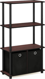 Furinno NW889DC/BK Go Green 4-Tier Multipurpose Storage Rack w/Bins, Dark Cherry/Black