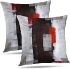 Red and Grey Abstract Art Artwork Pillow Cover, Gallery Modern Decorative Throw Pillows Cushion Cover for Bedroom Sofa Living Room 26 x 26 Inch Set of 2