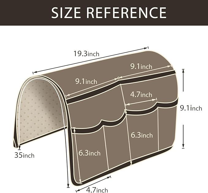 HAOMAIJIA Anti Slip Sofa Armrest Organizer Arm Chair Bedside Caddy Storage Organizer For Recliner Couch With 6 Pockets For Cell Phone Tv Remote Control Magazines (brown)