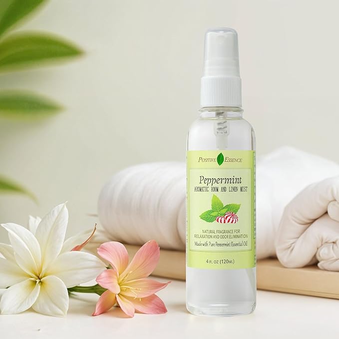 Peppermint Linen and Room Spray, Natural Pillow Mist, Made with Pure Peppermint Essential Oil, Home Fragrance for Relaxation, Bathroom Air Freshener Odor Eliminator