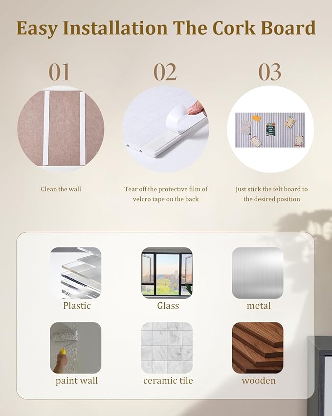24 * 16 inches Large Bulletin Board, Decorative Felt Pin Board, 0.35“ Thick Foldable Photo Display Board with Self-Adhesive Tape, Vision Board for School Home Kitchen Office Walls - Sky Blue