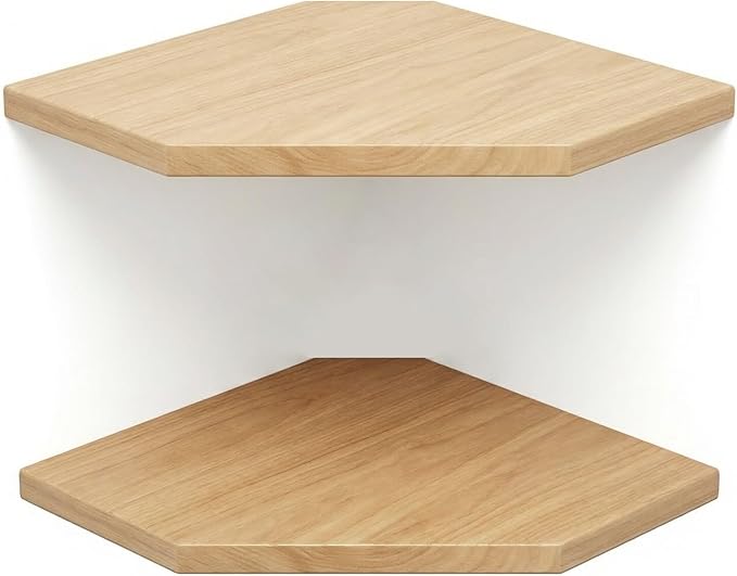 JiudunsKylight Wall Mounted Corner Floating Shelf Set of 3, with Wire Hole, 8.5/11.2/13.2 Inch Oak Shelves for Bedroom, Kitchen, Living Room, Storage and Display for Small Plants