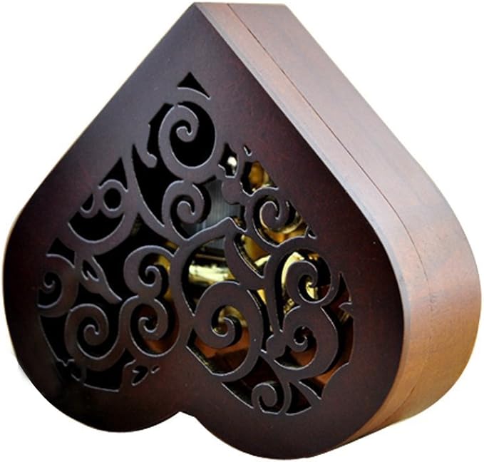 WESTONETEK Heart Shaped Vintage Wood Carved Mechanism Musical Box Wind Up Music Box Gift for Christmas/Birthday/Valentine's Day, Melody You are My Sunshine