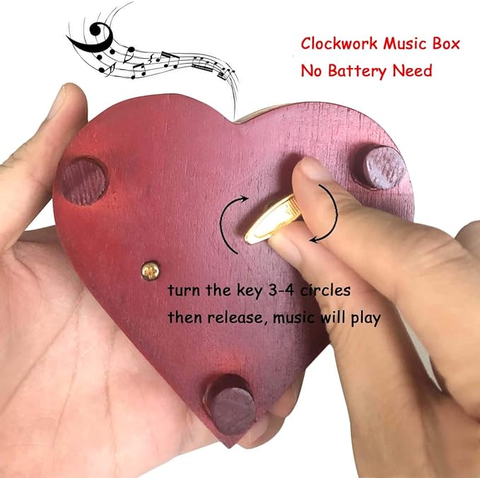 Pursuestar Fur Elise Music Box, Heart Shaped Vintage Hollow Out Wood Mechanism YunSheng Movement Wind Up Musical Box for Birthday Christmas Mother's Day Valentine's Day