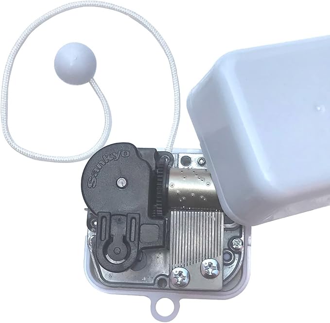 BinkeGG Play (Love Story (Where do I Begin)) White Plastic Pull String Cord Music Box with Sankyo Musical Movement (65 Tunes Option)