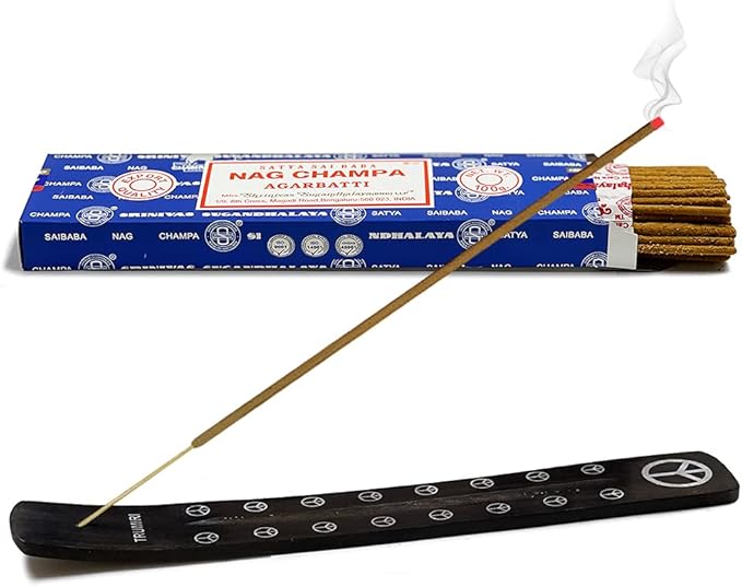 TRUMIRI Incense Stick Holder Bundle with Satya Sai Baba Nagchampa 100g Incense Sticks - Pack of 1 (Approx 100 Sticks)
