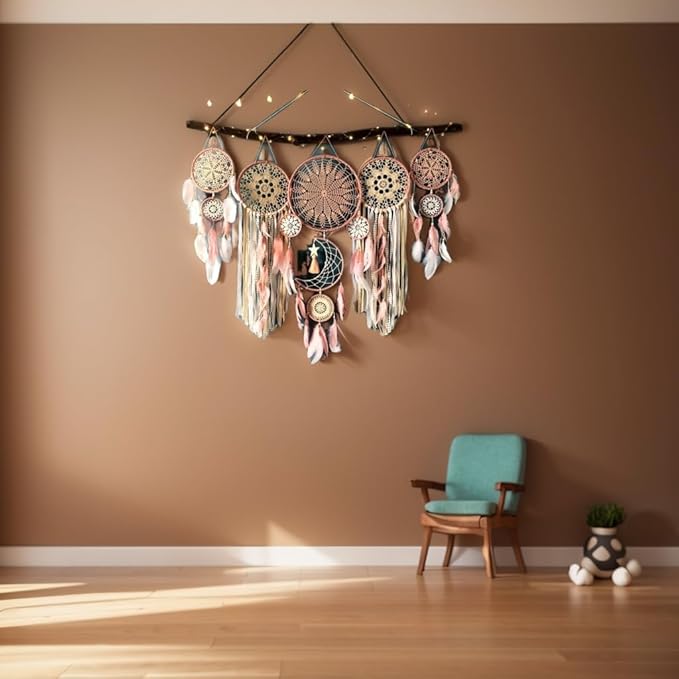 5 Pack Moon Phase Dreamcatcher Set Boho Wall Decor, Boho Macrame Wall Hanging Dream Catchers, for Home, Bedroom, Living Room, Witchy Gifts (Black)