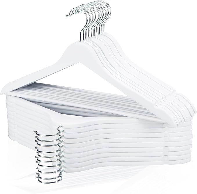 Wooden Hangers 20 Pack, Smooth Wood Hangers with 360° Swivel Hook & Notches, Slim Coat Hanger Wooden for Closet, White