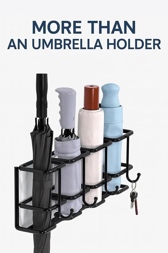 Wall Mounted Umbrella Holder for Entryway, Modern Metal Space-Saving Umbrella Stand Rack Indoor Organizer for Home Office Apartment(Black,46.5CM)