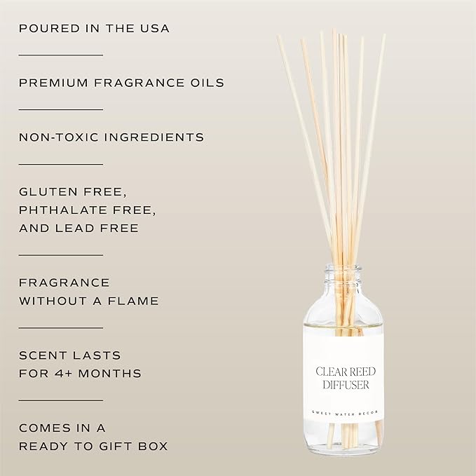 Sweet Water Decor Warm and Cozy Reed Diffuser Set - Orange, Cinnamon, Clove, and Pine Fall and Winter Scented Diffuser - Scent Diffusers for Home, Long Lasting Fragrance, Made in the USA