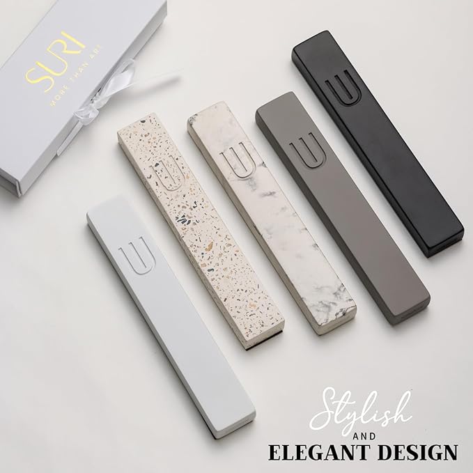 SURI Mezuzah for Door with Scroll – 7 Inch Modern Mezuzah Case with Non Kosher Scroll Included, Fits up to 6” Scroll, Easy Adhesive Installation, Gift Box Included