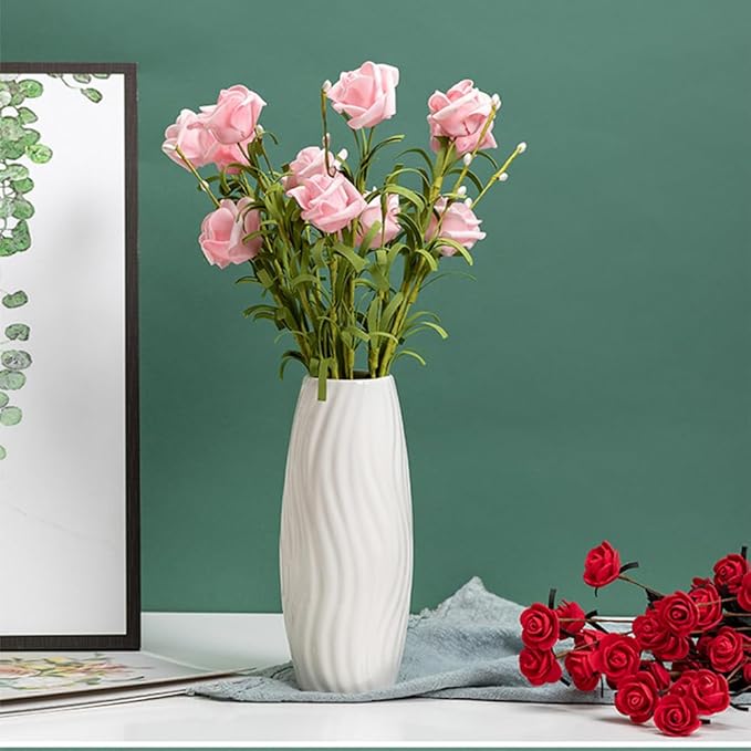 Ceramic Vase, 8" H, Artistic Flower Vase Classic Style for Fireplace Bedroom Kitchen Living Room Centerpieces Office Desk, Fit for Holding Dried Flowers, Artificial Flowers, Floral Arrangement