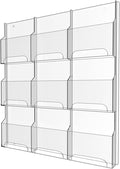 Acrylic Brochure Pamphlet Holder, 9 Magazine Holders, Clear Brochure Display Stand Wall Mount, Trifold Flyer Rack, Literature Storage Rack for Home, Offices, Waiting Room