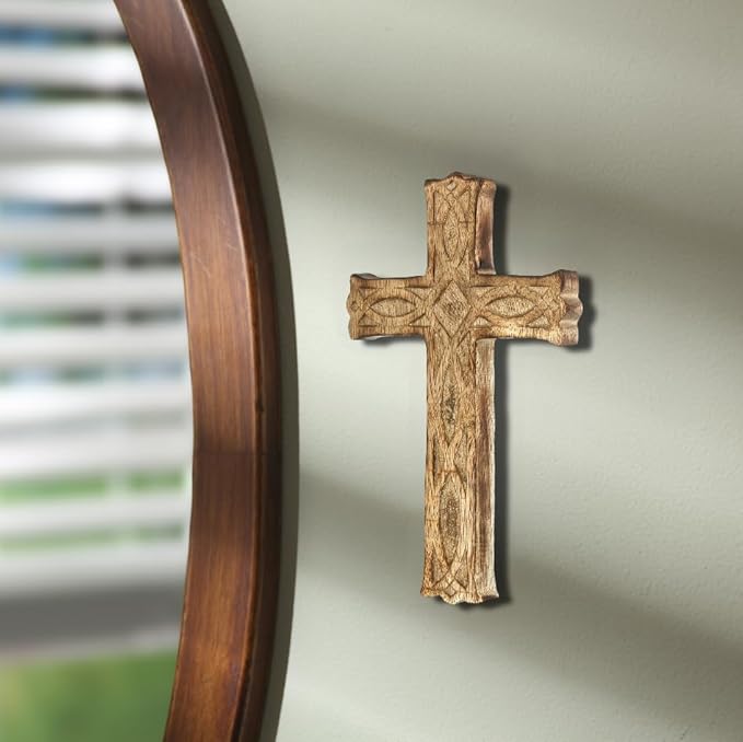 Hosley Hand-Carved Wooden Cross – 8 Inch Rustic Faith Wall Decor | Christian Gift, Prayer Room, Home Blessing, Wedding & Baptism Keepsake