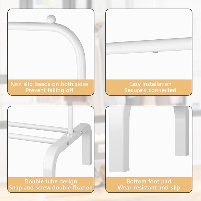 Clothes Rack Metal Clothing Rack with Bottom Shelf Garment Rack for Hanging Clothes Shirts Jeans and Coats White