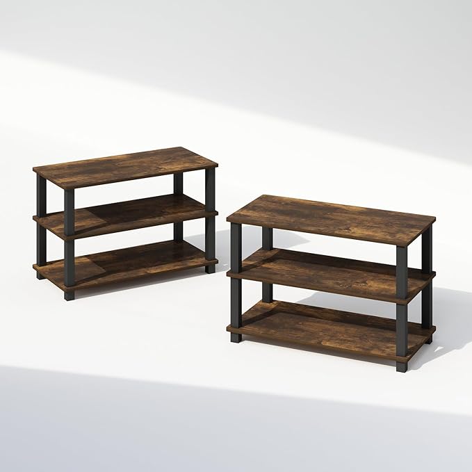 Furinno Turn-S-Tube Storage Shelves Set of 2, 3-Tier Stackable Standing Shelf, Open Corner Shelf, for Organization and Storage, Living Room, Garage, Home Office, Amber Pine