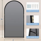 Prywot Full Length Mirror, Oversized 86"x46" Arched-Top Floor Mirrors, Modern Full Body Mirrors with Stand, Wall Mirror with Aluminum Alloy Frame for Bedroom,Living Room, Black